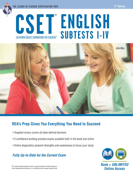Title details for CSET English Subtests I-IV Book + Online by Editors of REA - Available